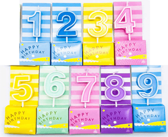 Dog birthday number candle set with colorful designs for celebrating your dog's special day.