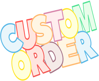 Colorful text displaying "Custom Order" for custom dog cake order at Woof Gateaux.
