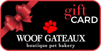 Dog cake gift card for Woof Gateaux, perfect for giving your pup a delicious Dog Birthday Cake!