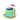 A colorful dog birthday cake swimming pool featuring a blue pool design and a pink umbrella decoration.