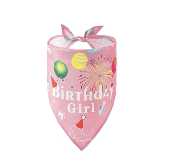 Dog birthday bandanas featuring colorful balloons and festive designs for your furry birthday girl.
