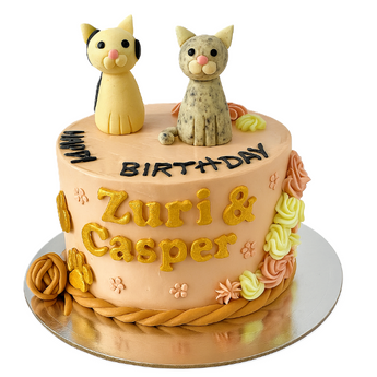 Kitty Cat Birthday Cake featuring playful cat figurines for Zuri & Casper's Dog Party.