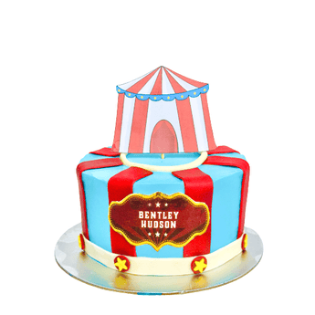 Dog Birthday Cake featuring a colorful circus design for your furry friend, perfect for a fun dog birthday party.