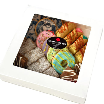 Delicious assortment of Healthy Dog Treats in a Dog Treat Gift Box, perfect for any Dog Party!