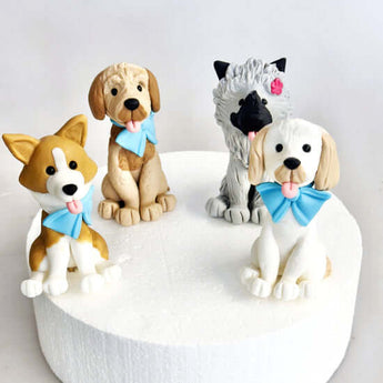 Dog Birthday Cake featuring adorable dog cake figurine characters for a fun Dog Party centerpiece.