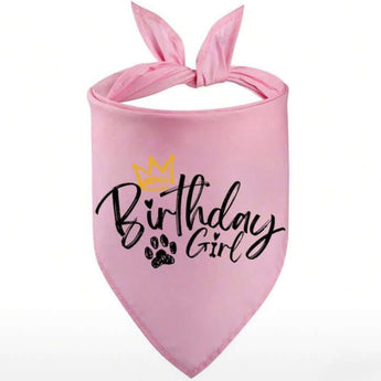Dog birthday bandanas in pink with 'Birthday Girl' design for furry friends' Dog Party.