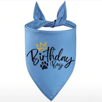 Dog birthday bandanas in blue for your furry friend's Dog Party look.