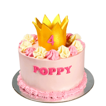 6 inch round dog birthday cake with crown for Poppy's 4th birthday celebration.