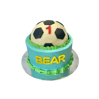 Delicious Soccer Ball Cake dog birthday cake for Bear, perfect for a fun dog party!