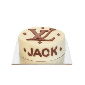 5 inch Louis Vuitton Cake dog birthday cake with personalized name Jack for a stylish dog party