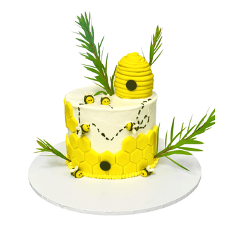Bee hive cake for dogs featuring bright yellow colors and charming bee decorations, perfect for a Dog Birthday Cake.