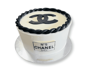 5" Tall Chanel themed Cake featuring iconic logo design and elegant decoration for canine parties.
