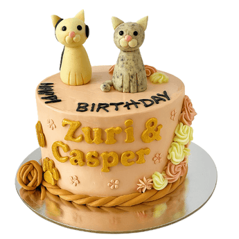 Kitty Cat Birthday Cake featuring playful cat figurines for Zuri & Casper's Dog Party.