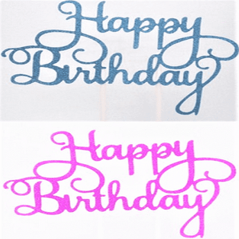 Happy Birthday Topper in blue and pink glitter, perfect for adding a festive touch to your pet's Dog Cake.