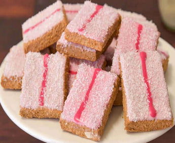 Iced Vovos dog treats on a plate, healthy dog treats made with wholesome ingredients, perfect for your furry friend.