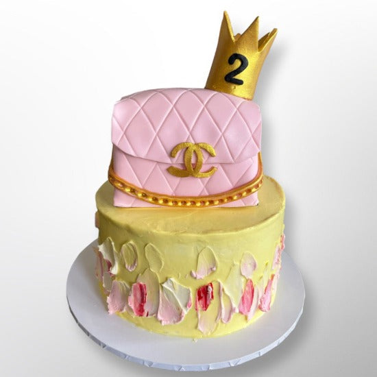 8" Textures Cake w/Handbag & Crown