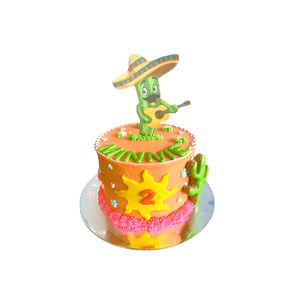 Mexican themed Dog Birthday Cake for dog parties featuring a fun cactus character and vibrant decorations - dog birthday cake fiesta.